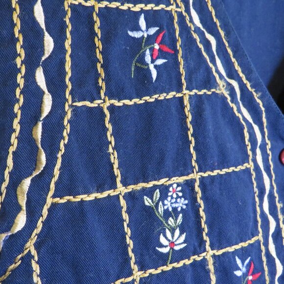 Vintage Bobbie Brooks Embroidered Floral Vest - Navy Blue UNISEX - Picture 5 of 9